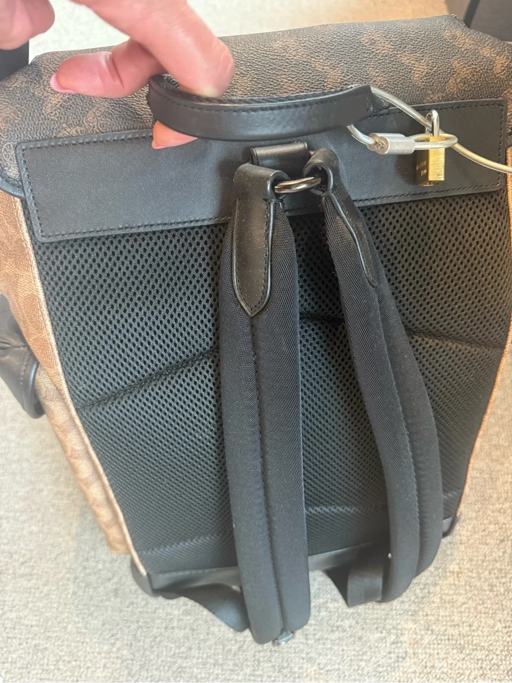 Coach Men’s Signature Canvas Backpack in Tan and Brown Leather